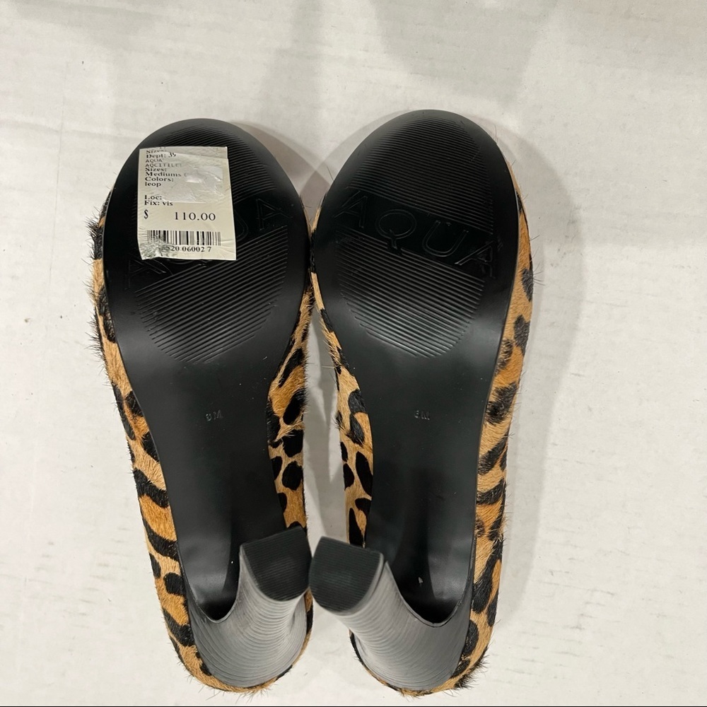 Aqua Leopard Print Calf Hair Heels Cheetah Pumps - Picture 7 of 11